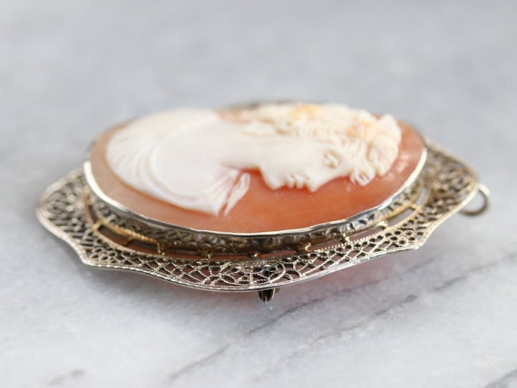 Vintage White Gold Cameo Brooch or Pendant, Cameo… - image 5