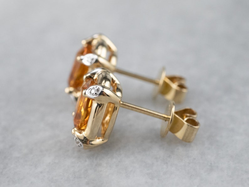 Citrine and Diamond Stud Earrings, Oval Citrine Stud Earrings, Yellow Gold Earrings, November Birthstone, Gemstone Stud Earrings JLNTVRXH image 5