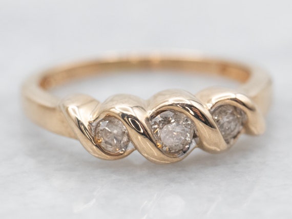 Yellow Gold Diamond Swirl Ring, Yellow Gold Diamo… - image 2