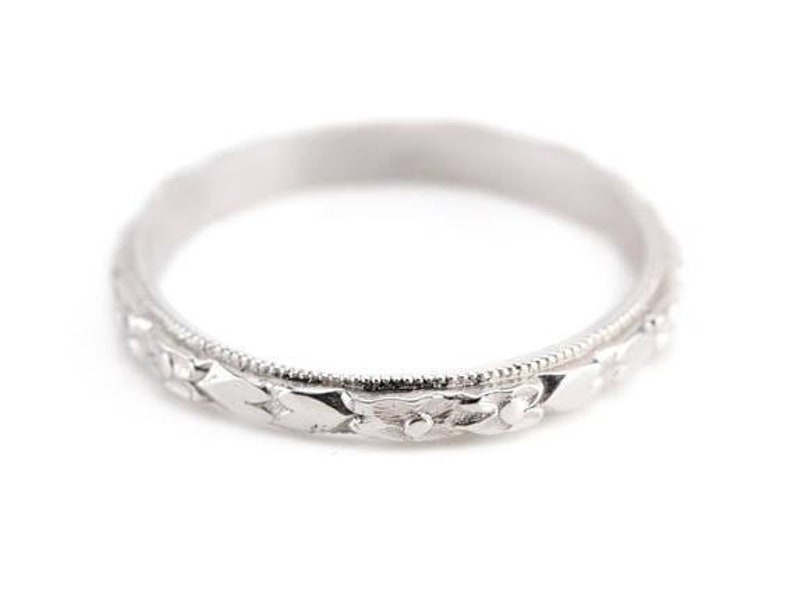 Wedding Band Elizabeth Henry Collection The Marjorie Band in 14 Karat White Gold Stacking Band Pattern Band