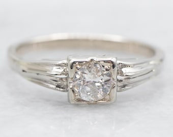 Vintage 14 kt witgouden diamanten solitaire verlovingsring