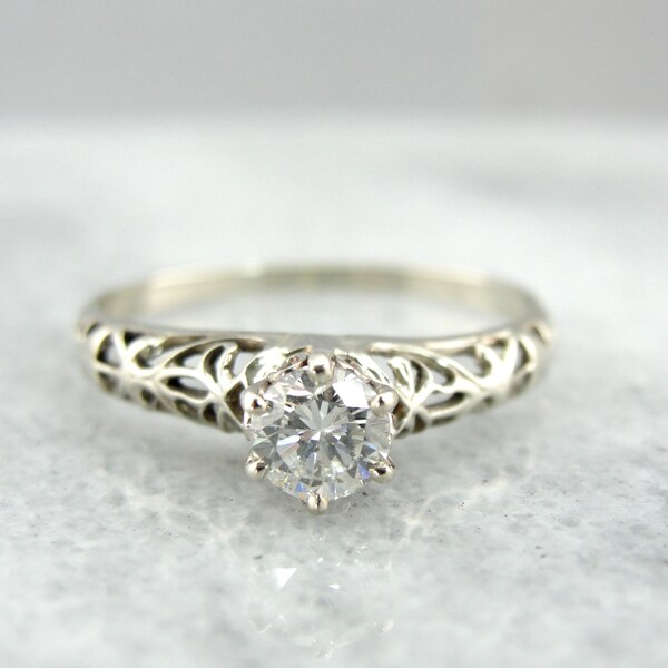 RESERVED (Custom) Tall Filigree Solitiare Engagement Ring with Fine Diamond QLLP12-N