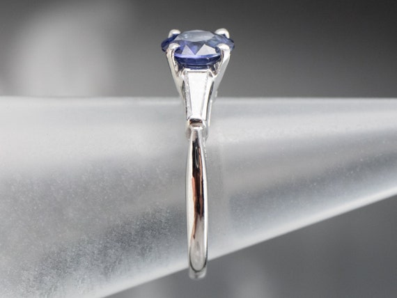 Retro Sapphire Platinum Engagement Ring, Vintage … - image 9