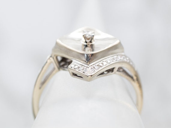 Modernist 14K White Gold Diamond Bypass Ring - image 4