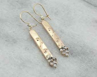 Pendientes colgantes de oro rosa y diamantes finos de la época victoriana 186N13-N