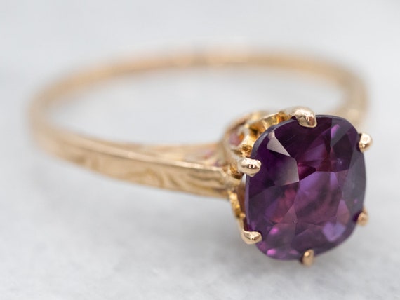 Dark Purple Sapphire Solitaire Ring, Yellow Gold … - image 2