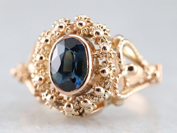 Gold Filigree Sapphire Ring, Sapphire Statement R… - image 3