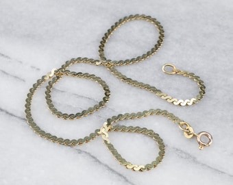 Cadena serpentina de oro amarillo de 14 quilates, collar plano de 16 pulgadas
