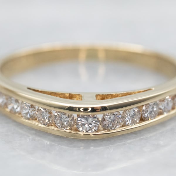 Pointed Yellow Gold Channel Set Diamond Wedding Band, Gold Channel Set Diamond Wedding Band, Stacking Band, Anniversary Gift A37326