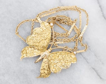 14K Yellow Gold Diamond Butterfly Necklace, Fine Jewelry