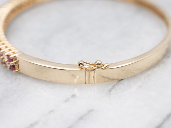 14K Yellow Gold Ruby and Diamond Bangle Bracelet - image 4