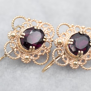 Ornate Gold Garnet Drop Earrings, Yellow Gold Garnet Earrings, 14K Garnet Earrings, Garnet Jewelry, Gemstone Earrings, Gifts for Her A23484