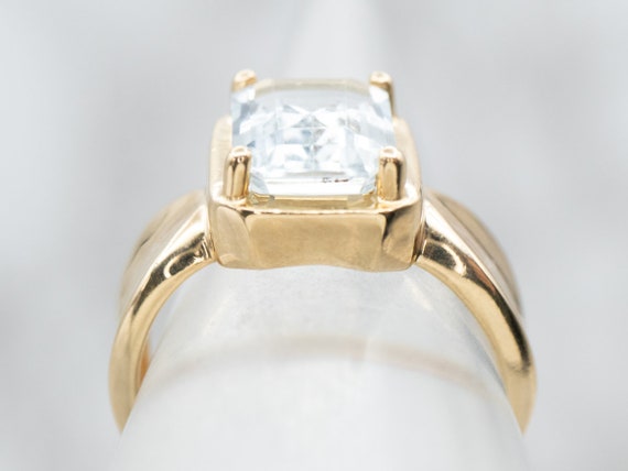 Aquamarine Gold Solitaire Ring, Emerald Cut Aquam… - image 4