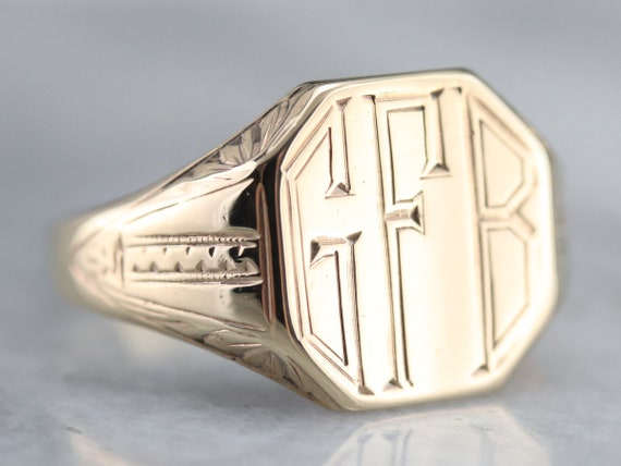 Art Deco "GFB" Signet Ring, Yellow Gold Signet Ri… - image 3