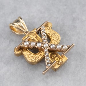 Pingente de ouro Chi Psi, pingente de fraternidade, joias fraternas, fraternidade Chi Psi, pingente de pérola de semente, XHYUVTUL