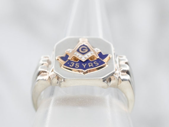 Masonic 35th Anniversary Ring, Enamel Sterling Si… - image 3