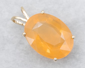 14K Yellow Gold Fire Opal Pendant, October Birthstone