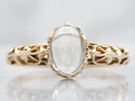 Antique Moonstone Gold Filigree Solitaire Ring