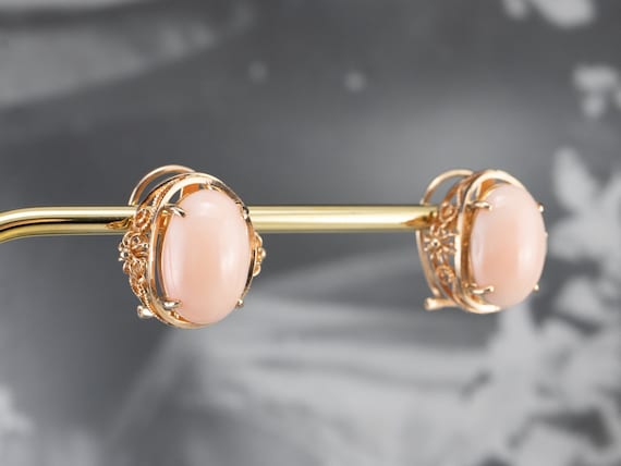 Pink Coral Gold Earrings Statement Earrings Chunky Earrings