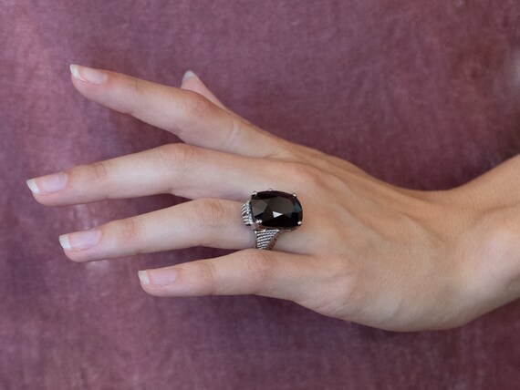 Bold Garnet Gold Cocktail Ring, Cushion Cut Garne… - image 10