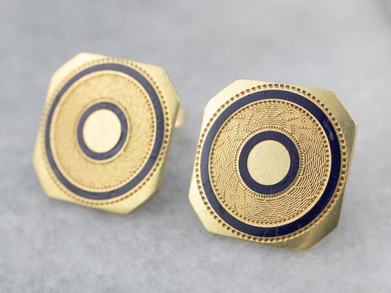 Blue Enamel Gold Stud Earrings, Upcycled Vintage,… - image 1