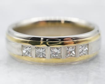 Schweres 18K Gold Diamant Band, Princess Cut, Statement Ring