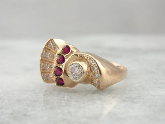Vintage Ruby and Diamond Cocktail Ring from the R… - image 2