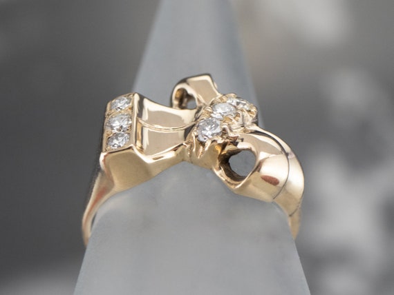 Gold Bow Diamond Ring, Retro Era Diamond Bow Ring… - image 8