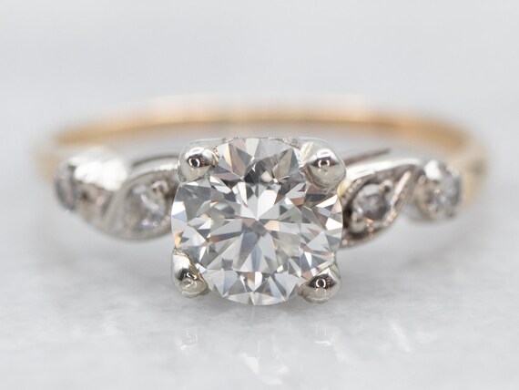 Two Tone European Cut Diamond Engagement Ring wit… - image 1