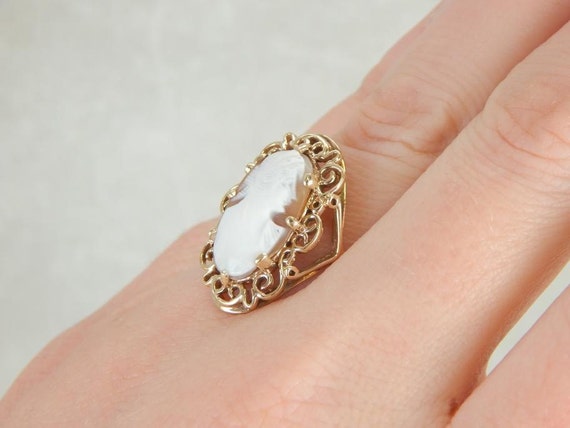 Vintage Cameo Cocktail Ring With Filigree Frame F… - image 5