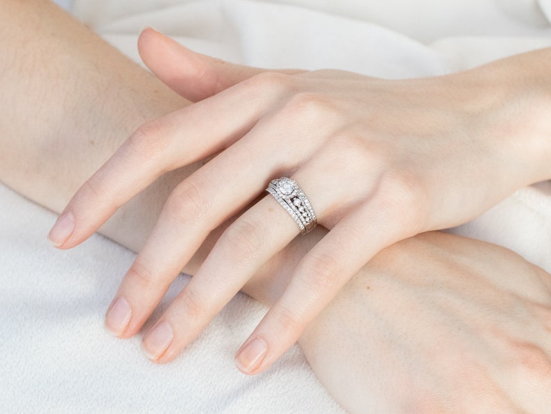 Diamond Engagement and Wedding Band Stacked Set Modern Etsy