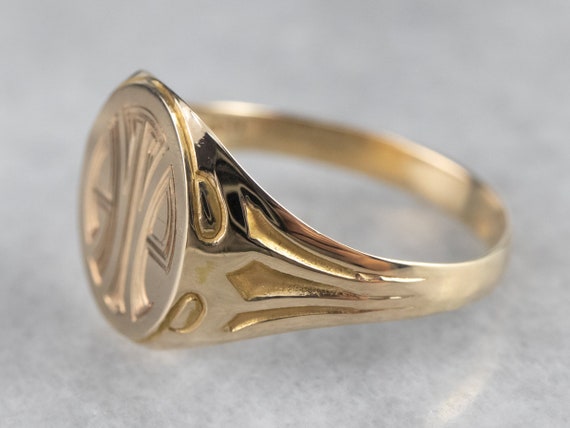 Art Deco Gold Signet Ring, Vintage Signet Ring, U… - image 4