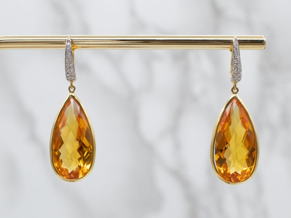 Citrine and Diamond Drop Earrings, Pear Cut Citri… - image 5