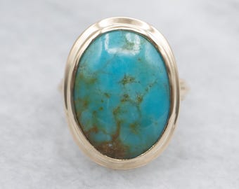 Vintage Turquoise Ring, 10K Yellow Gold Bezel