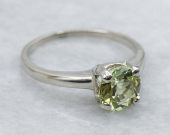 Lime-Green Tourmaline White Gold Solitaire Ring