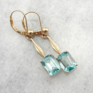 Blue Zircon and Rose Gold, Art Deco Earrings LQQXAN-D image 4