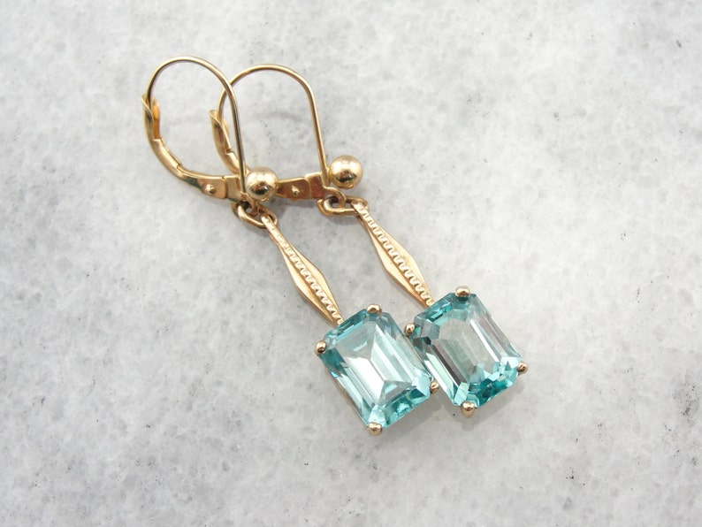 Blue Zircon and Rose Gold, Art Deco Earrings LQQXAN-D image 4