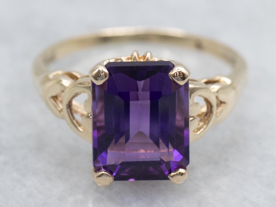 Emerald-Cut Amethyst Solitaire Ring, 10K Yellow G… - image 2