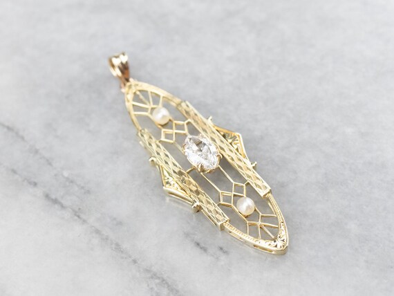 Antique Marquise Diamond Lavalier, Diamond Pendan… - image 1