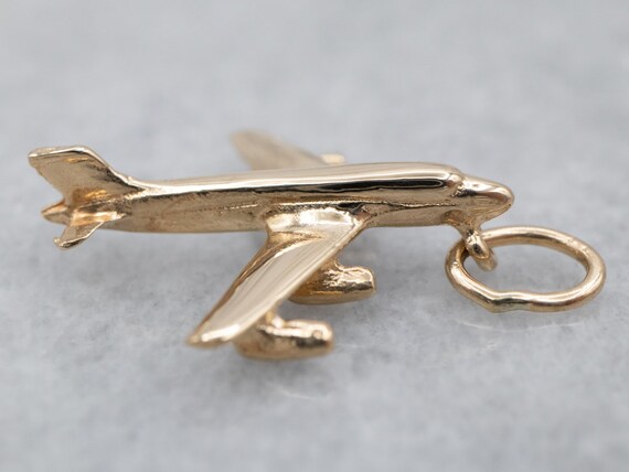 Vintage Yellow Gold Airplane Charm, Airplane Pend… - image 4