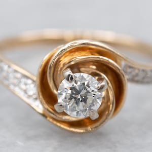 Golden Spiral Diamond Engagement Ring, Two Tone Gold Ring, Round Brilliant Diamond Ring, Unique Engagement Ring, Diamond Ring 17A1ALHM