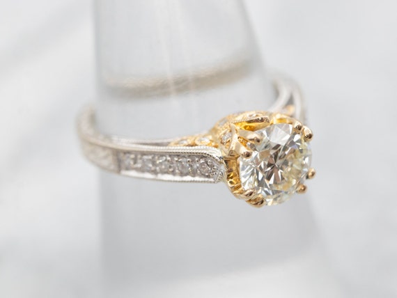 Two Tone Diamond Engagement Ring with Diamond Acc… - image 3