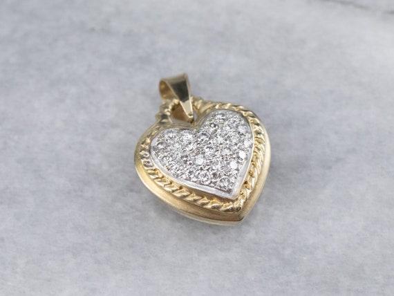 Diamond Heart Pendant, Two Tone Gold Diamond Pend… - image 1