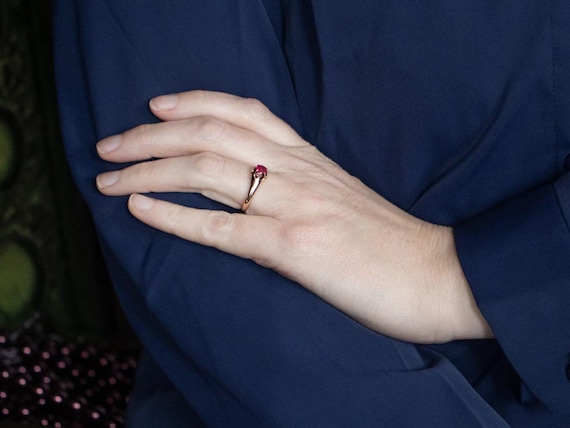 Antique Ruby Doublet Belcher Set Solitaire Ring - image 5