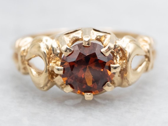 14K Yellow Gold Citrine Solitaire Ring, Openwork … - image 2