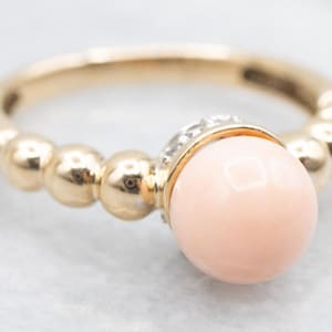 Bubbled Gold Pink Coral and Diamond Ring, Pink Coral Ring, Coral Ring, Coral and Diamond Ring, Gold Coral Ring, Pink Coral, Ring A59285
