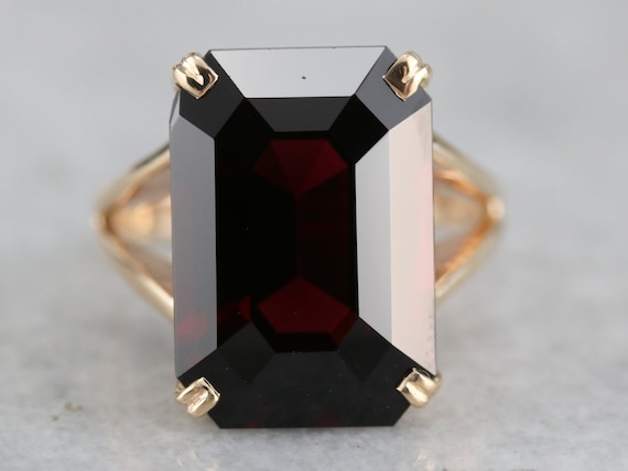 Vintage Garnet Statement Ring, Yellow Gold Cockta… - image 2