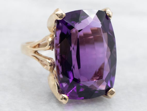 14K Gold Amethyst Cocktail Ring, February Birthst… - image 1
