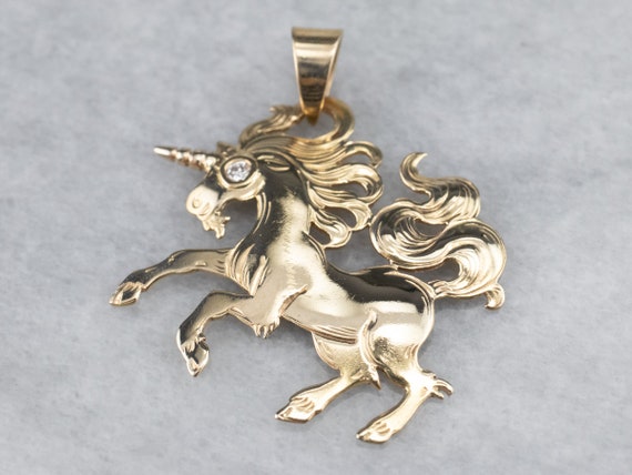 Gold and Diamond Magical Unicorn Pendant, Gold Un… - image 3