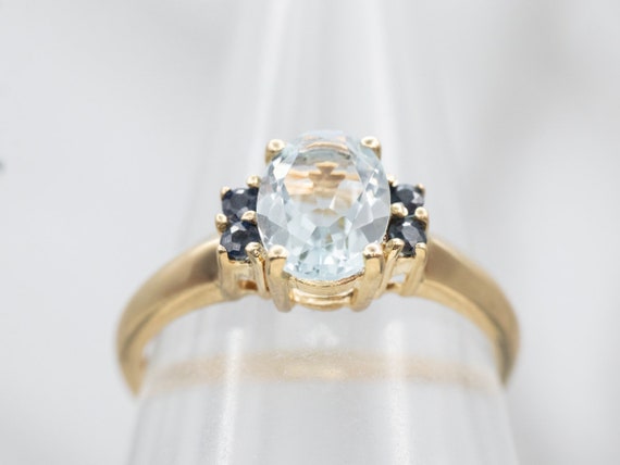 Aquamarine and Sapphire Ring, Yellow Gold Aquamar… - image 5